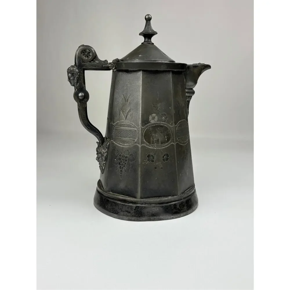 Antique 1868 Meriden B JAS Stimpson SilverPlated Pitcher Ceramic Liner Victorian